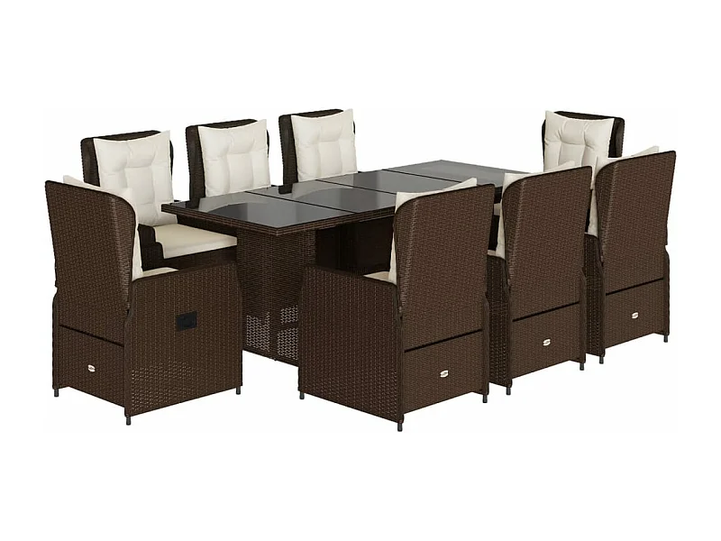 Ensemble à manger de jardin et coussins 9 pcs marron poly rotin