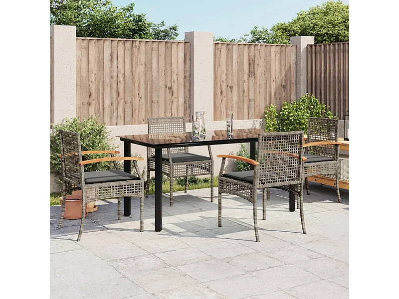 Ensemble à manger de jardin 5 pcs coussins gris résine tressée