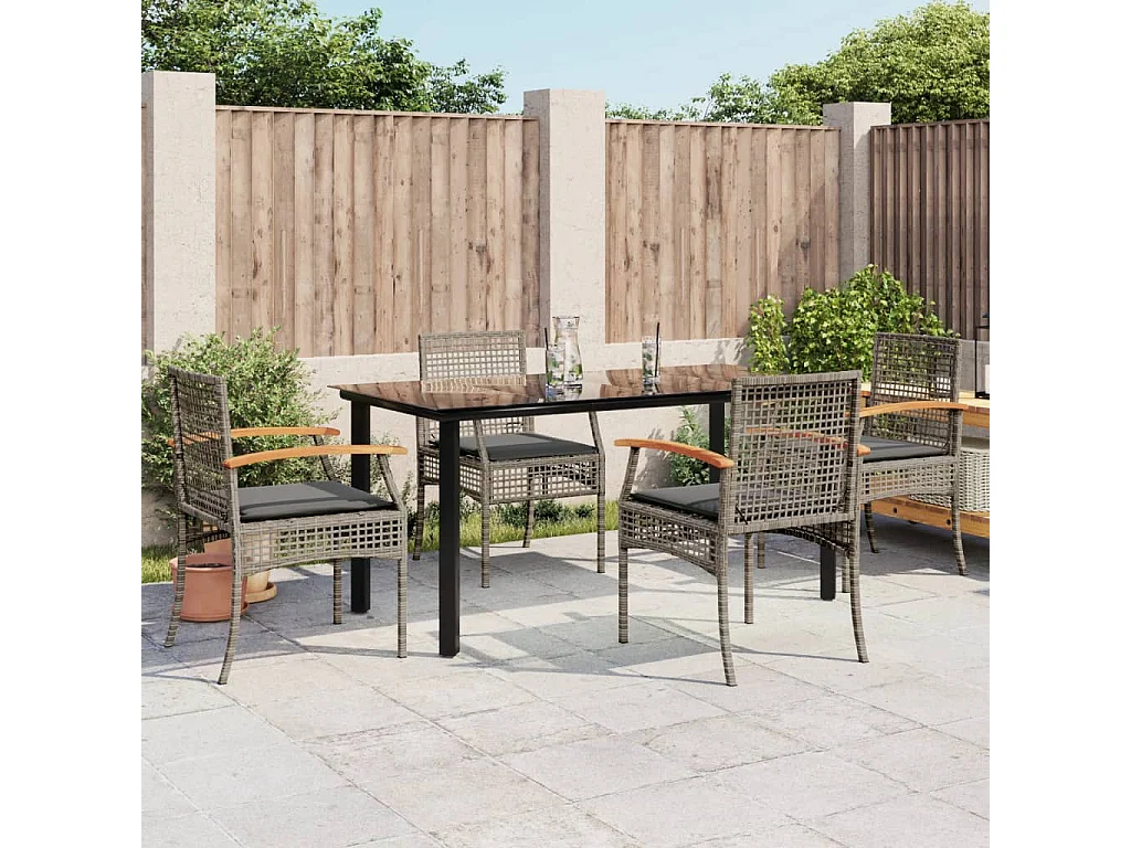 Ensemble à manger de jardin 5 pcs coussins gris résine tressée