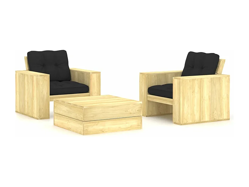 Salon de jardin 3 pcs avec coussins Bois de pin imprégné 20