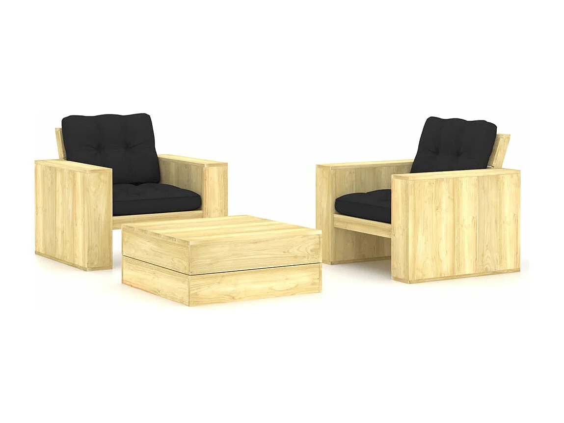 Salon de jardin 3 pcs avec coussins Bois de pin imprégné 20