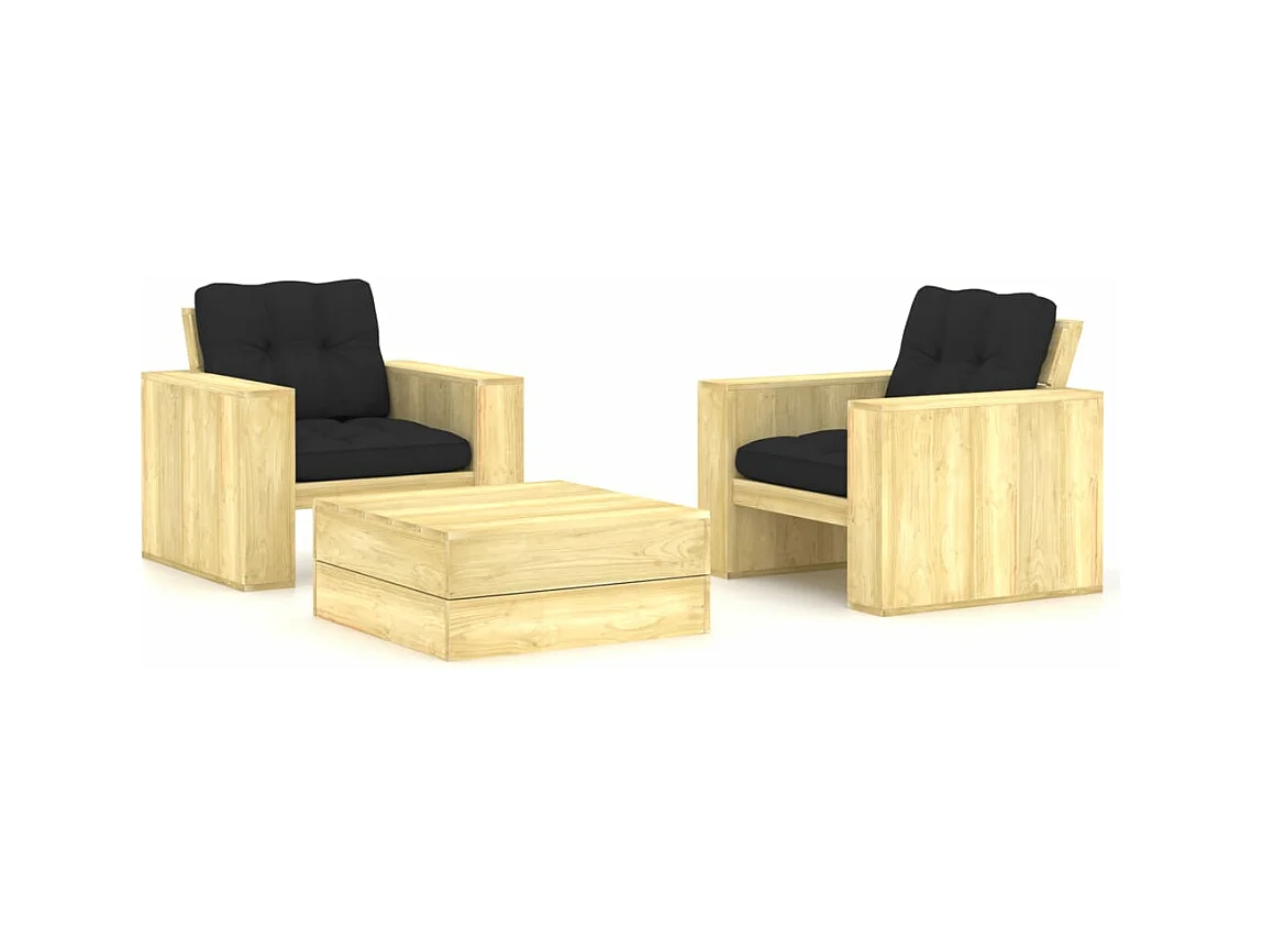 Salon de jardin 3 pcs avec coussins Bois de pin imprégné 20