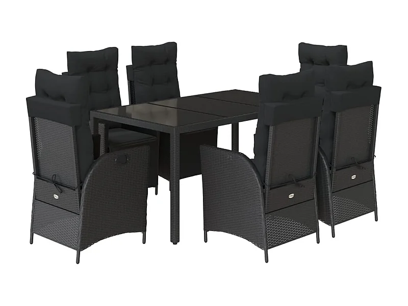Ensemble à manger de jardin coussins 7pcs Noir Résine tressée