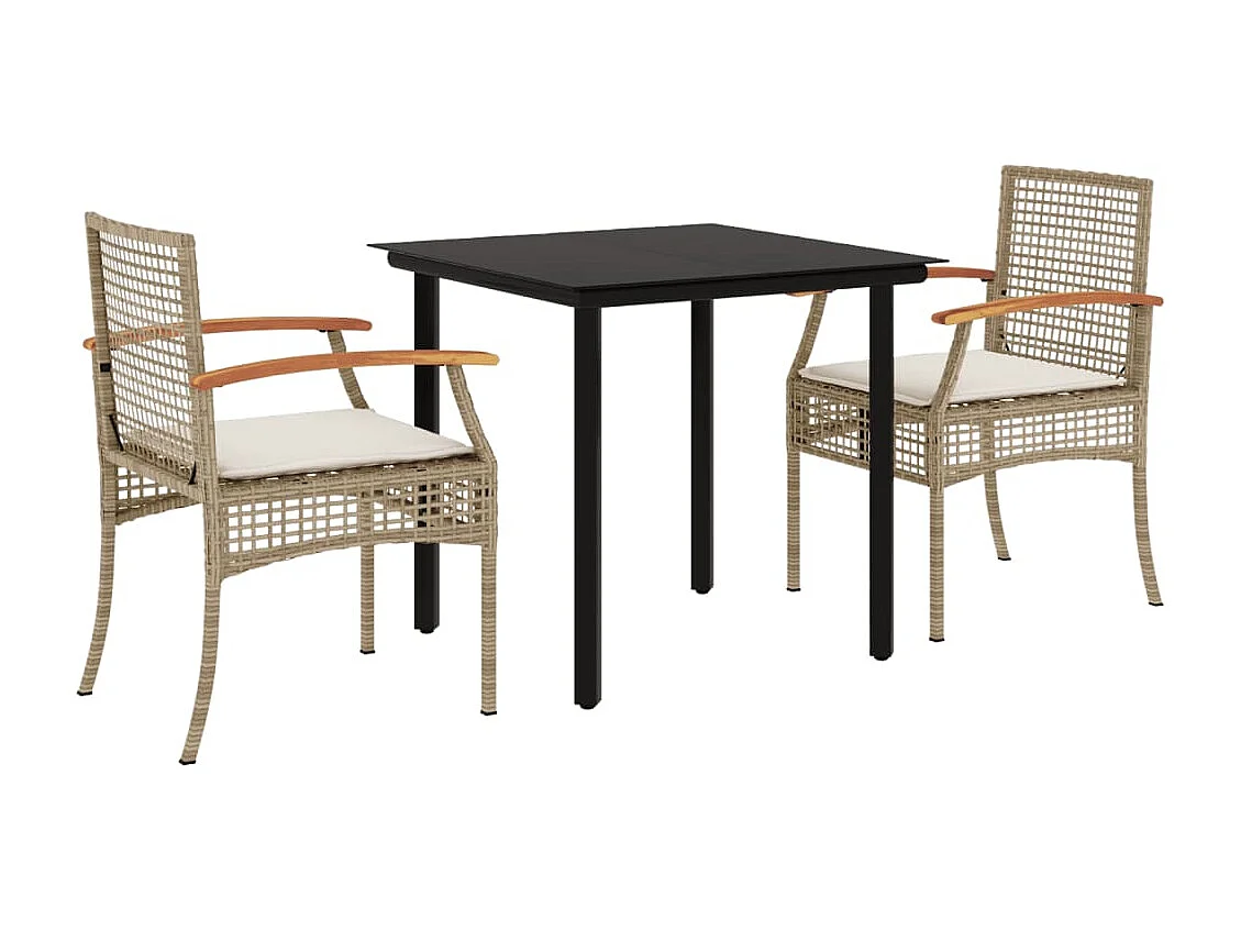Ensemble à manger de jardin et coussins 3 pcs Beige poly rotin