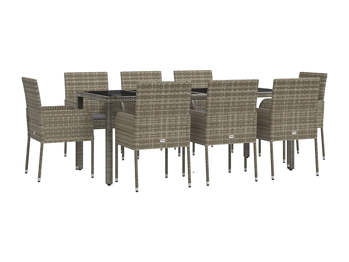 Ensemble à manger de jardin 9 pcs coussins gris résine tressée