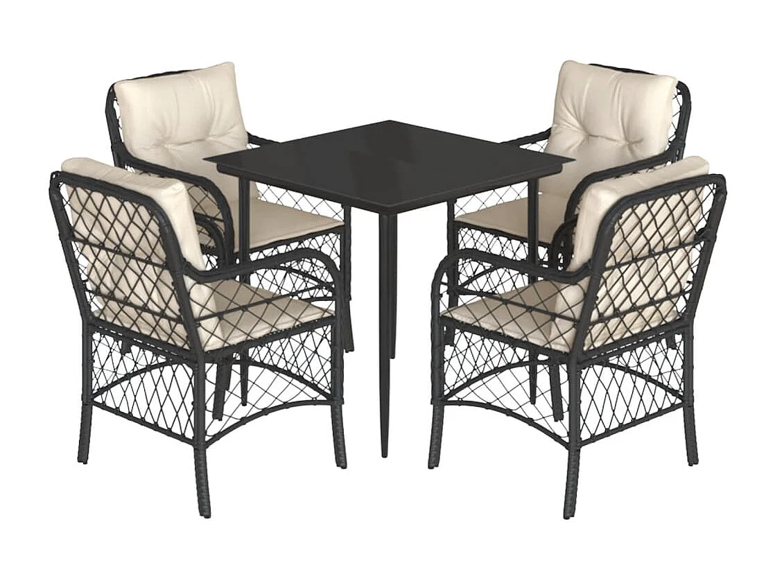 Ensemble à manger de jardin coussins 5pcs Noir Résine tressée