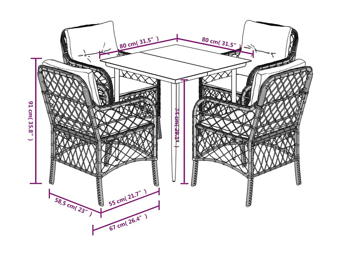 Ensemble à manger de jardin coussins 5pcs Noir Résine tressée