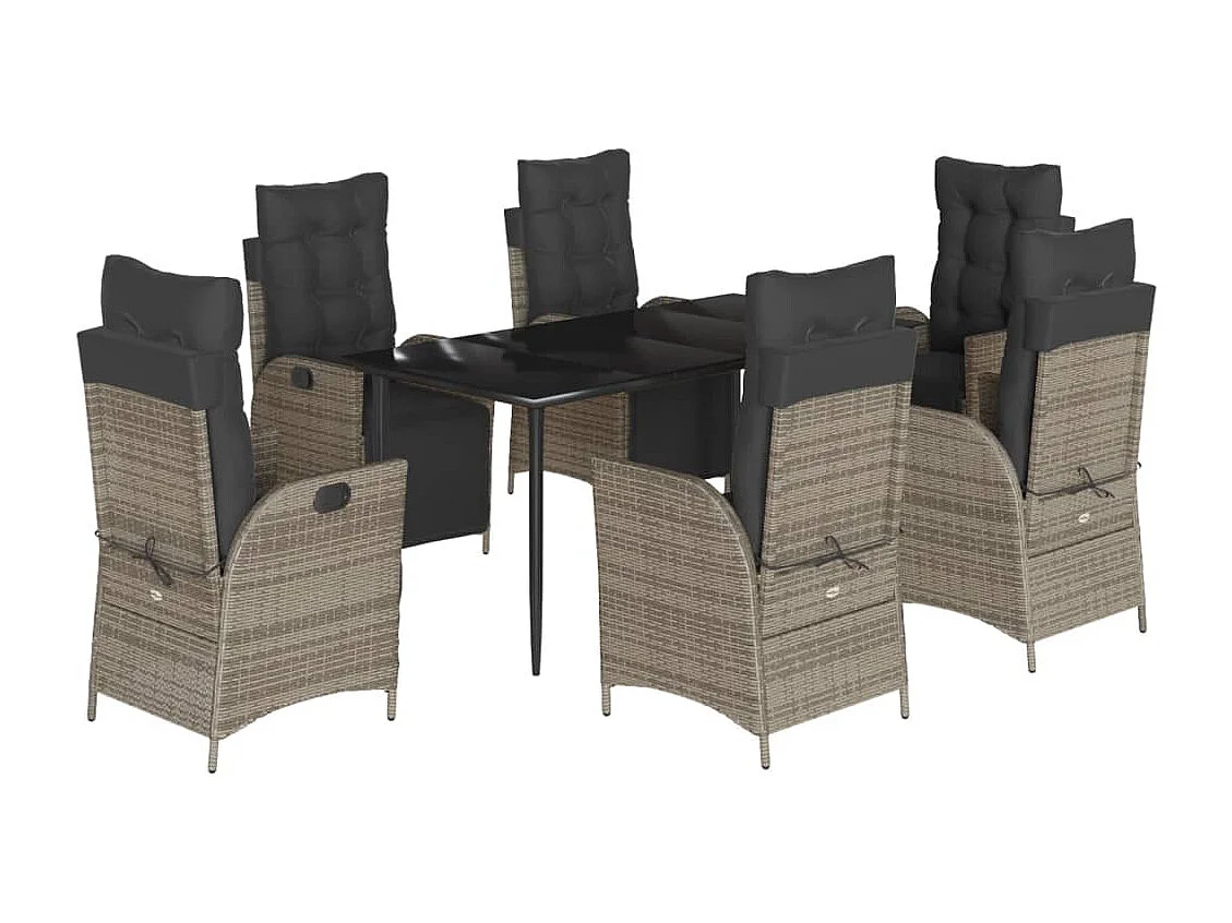 Ensemble à manger de jardin et coussins 7 pcs gris rotin