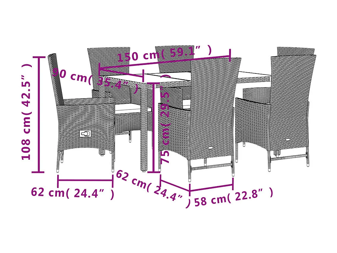 Ensemble à manger de jardin et coussins 7 pcs beige poly rotin