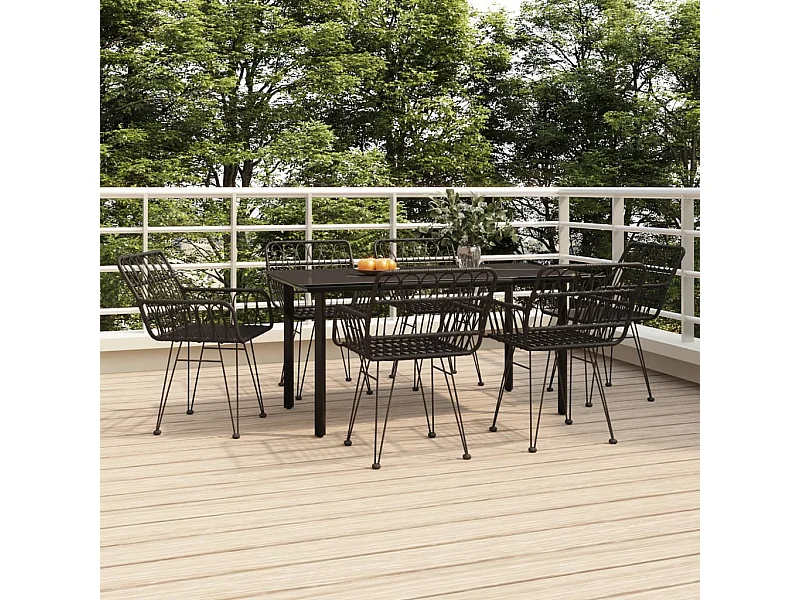 Ensemble à manger de jardin 7 pcs Noir Résine tressée