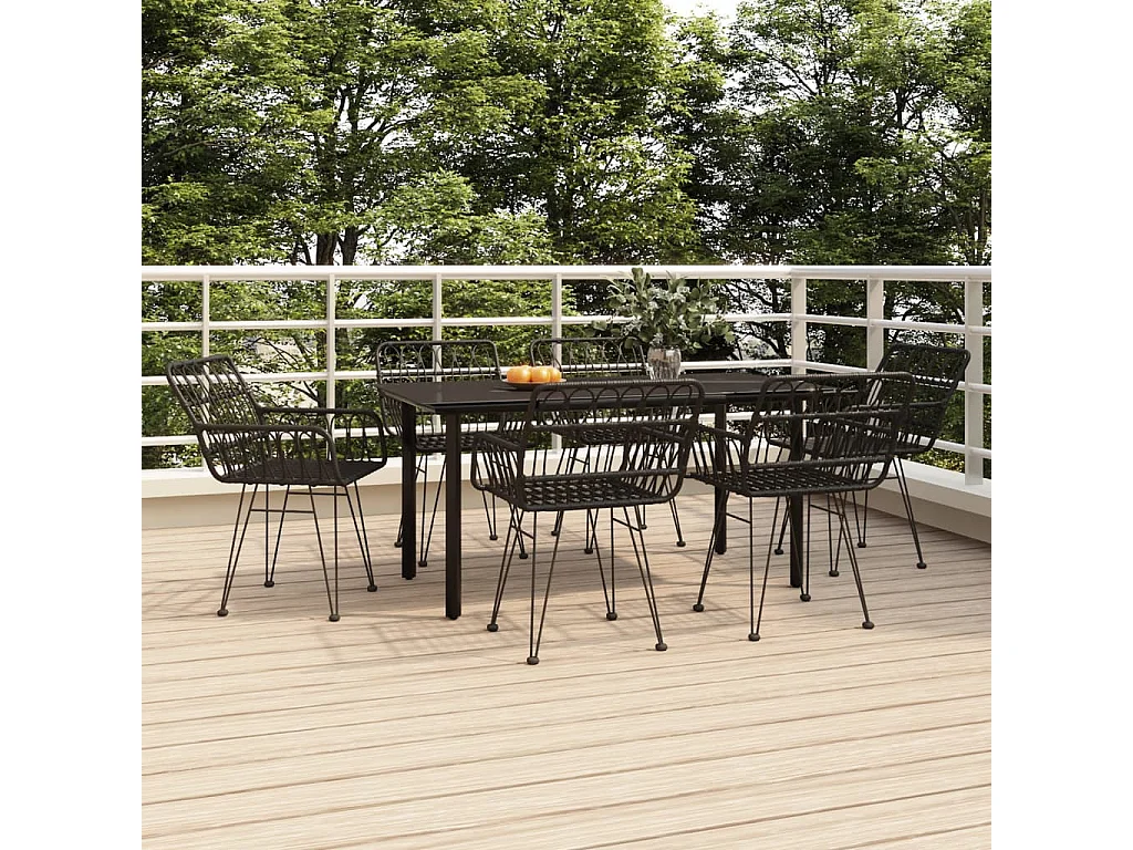 Ensemble à manger de jardin 7 pcs Noir Résine tressée