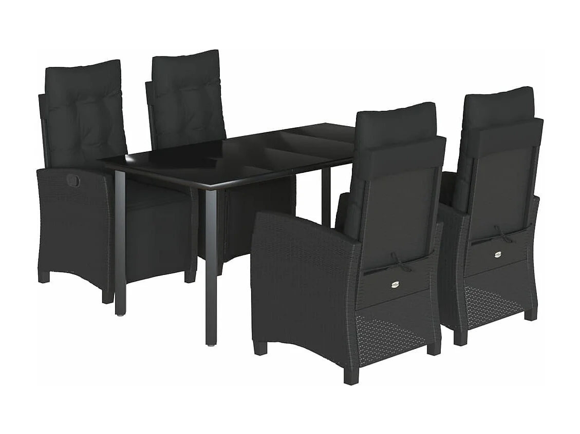 Ensemble à manger de jardin coussins 5pcs Noir Résine tressée