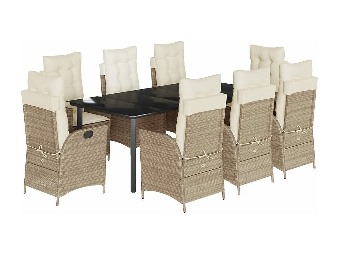 Ensemble à manger de jardin et coussins 9 pcs beige Poly rotin