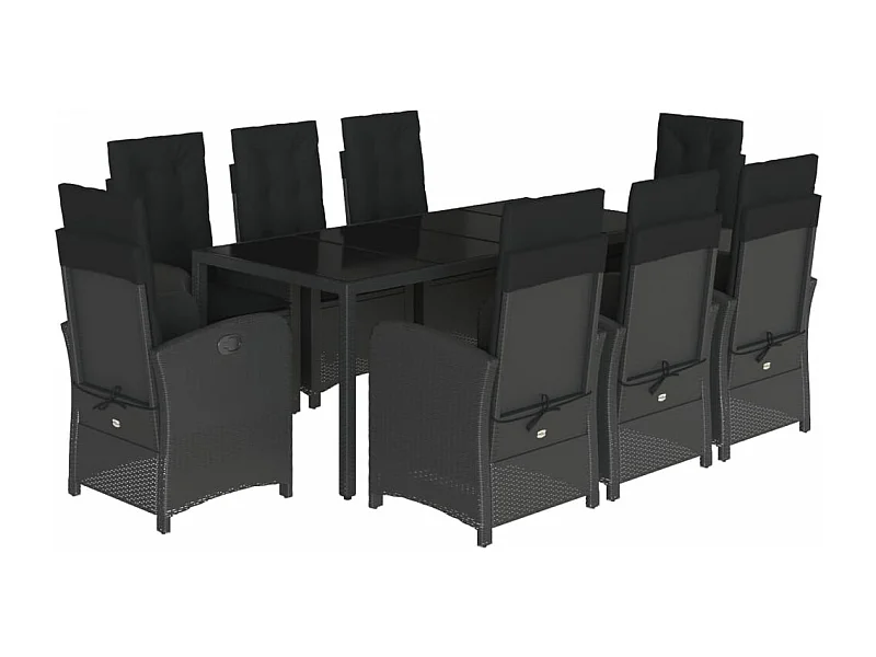 Ensemble à manger de jardin 9pcs coussins noir résine tressée