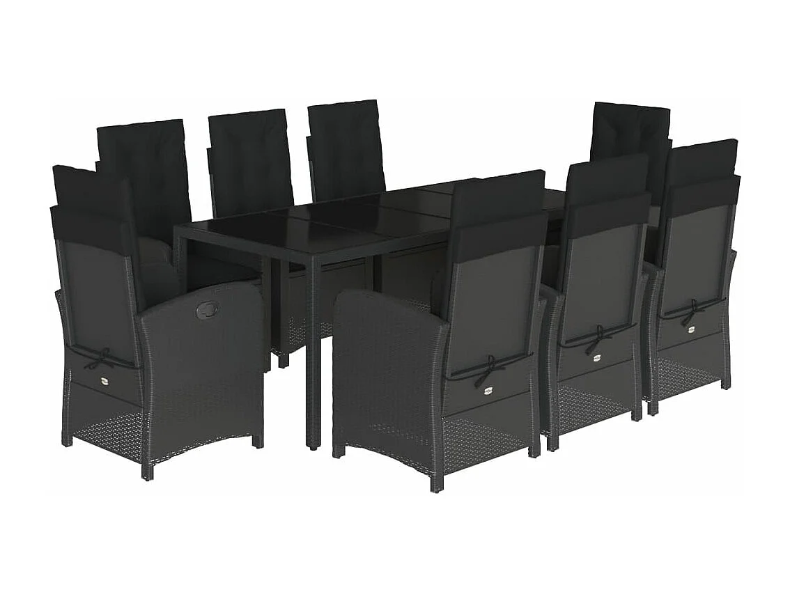 Ensemble à manger de jardin 9pcs coussins noir résine tressée