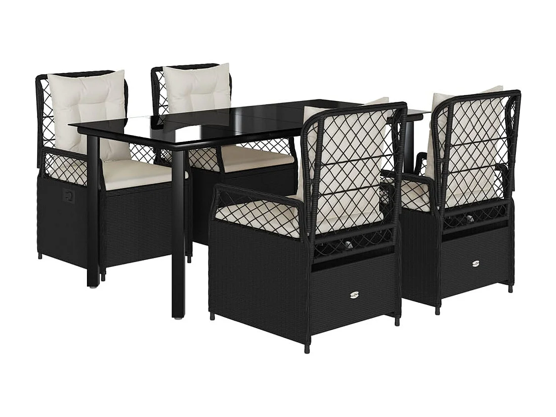 Ensemble à manger de jardin coussins 5pcs Noir Résine tressée