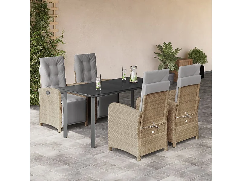 Ensemble à manger de jardin avec coussins 5pcs Beige poly rotin