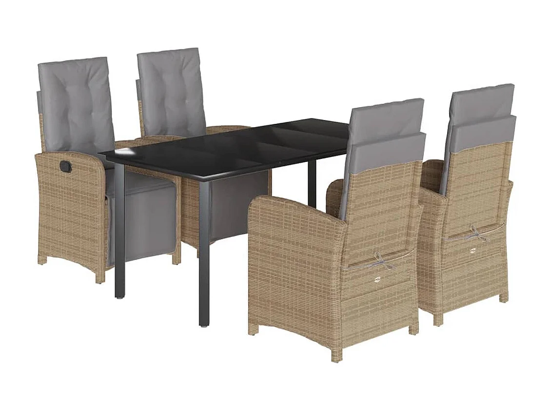 Ensemble à manger de jardin avec coussins 5pcs Beige poly rotin