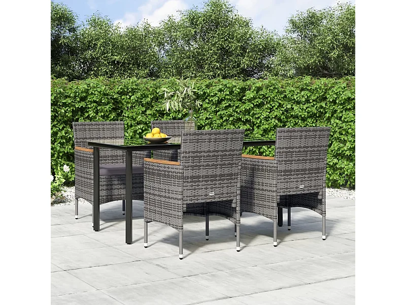 Ensemble à manger de jardin et coussins 5pcs Gris-noir