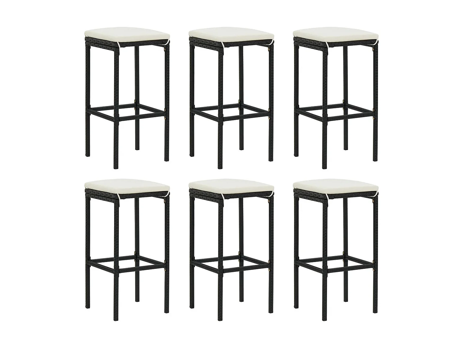 Ensemble de bar de jardin 7 pcs avec coussins noir poly rotin