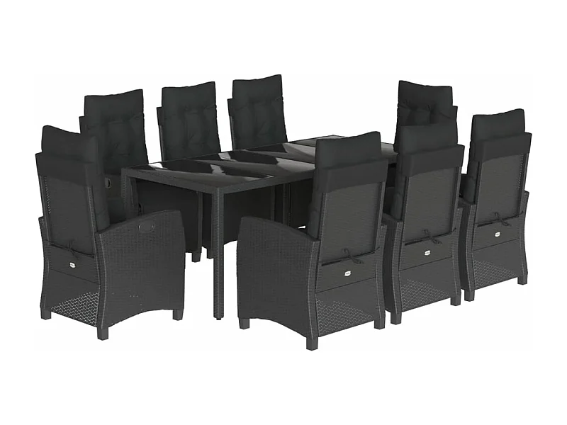 Ensemble à manger de jardin 9pcs coussins noir résine tressée