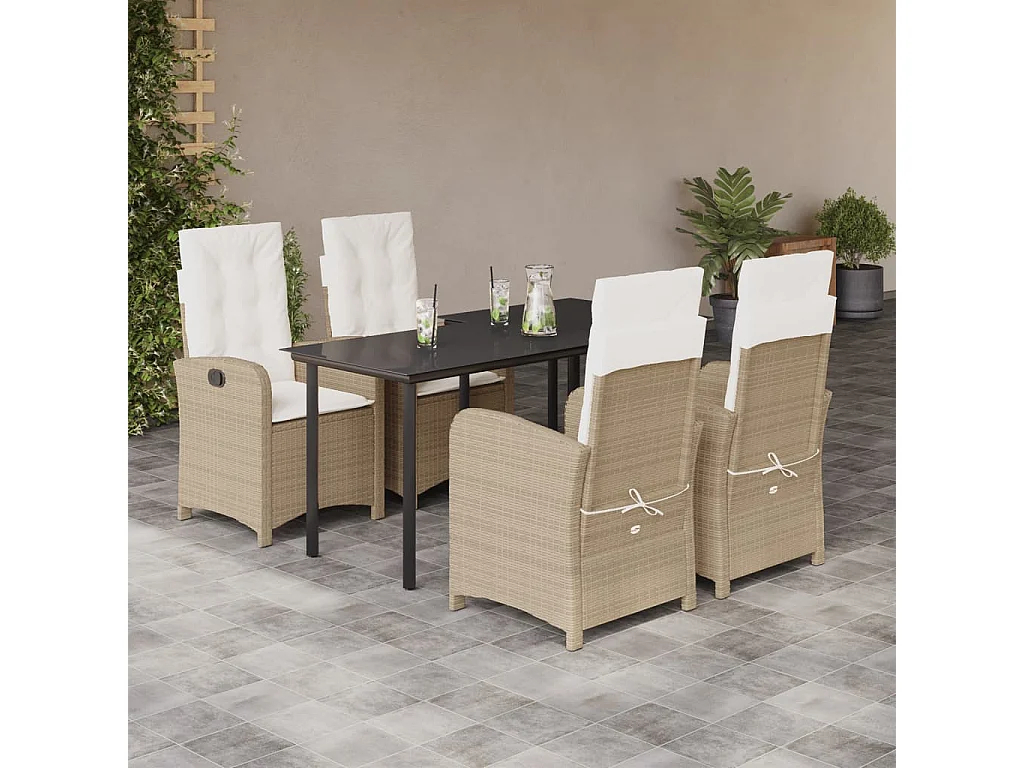 Ensemble à manger de jardin avec coussins 5pcs Beige poly rotin