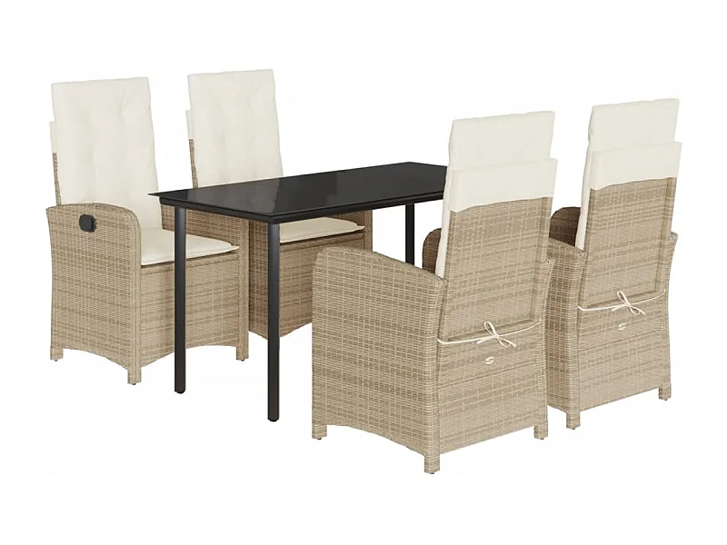 Ensemble à manger de jardin avec coussins 5pcs Beige poly rotin
