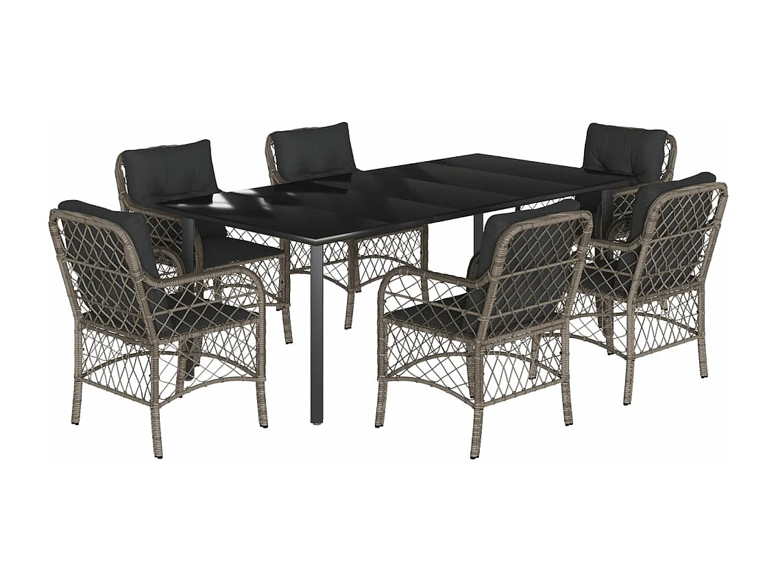 Ensemble à manger de jardin et coussins 7 pcs gris rotin