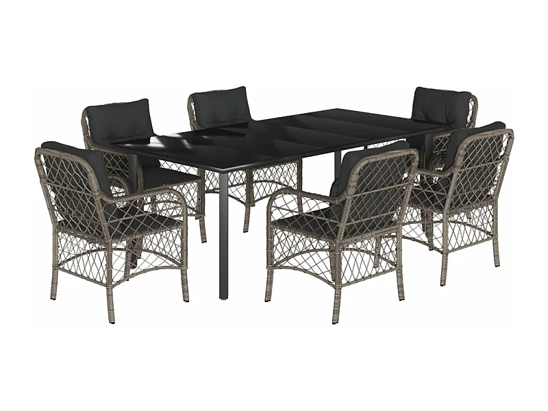 Ensemble à manger de jardin et coussins 7 pcs gris rotin