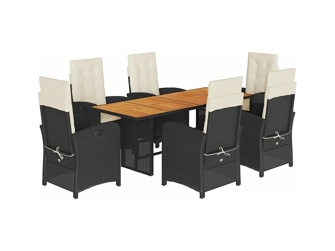 Ensemble à manger de jardin coussins 7pcs Noir Résine tressée