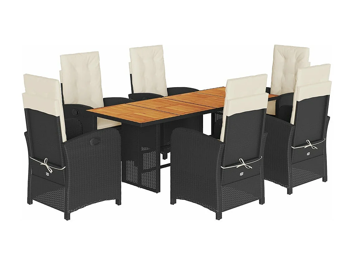 vidaXL Set de comedor de jardín 7 pzas y cojines ratán sintético negro