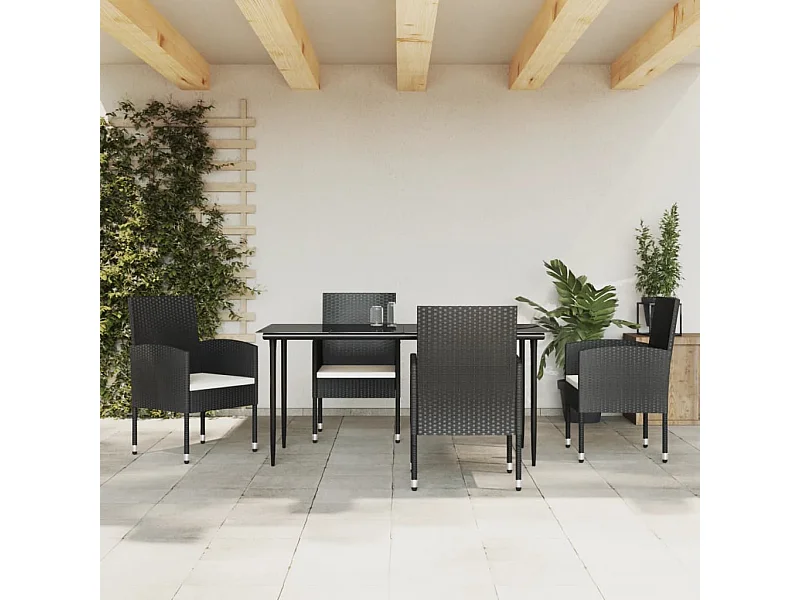 Ensemble à manger de jardin 5 pcs noir résine tressée et acier