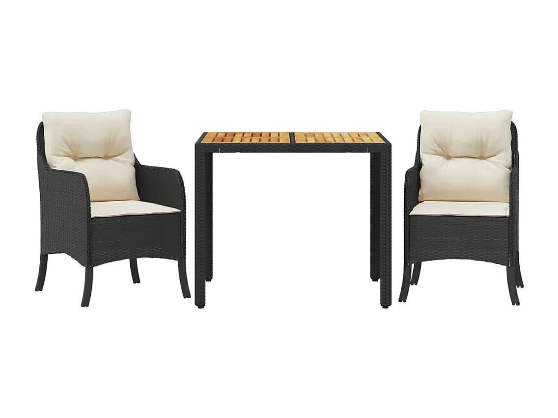 Ensemble à manger de jardin avec coussins 3 pcs Noir