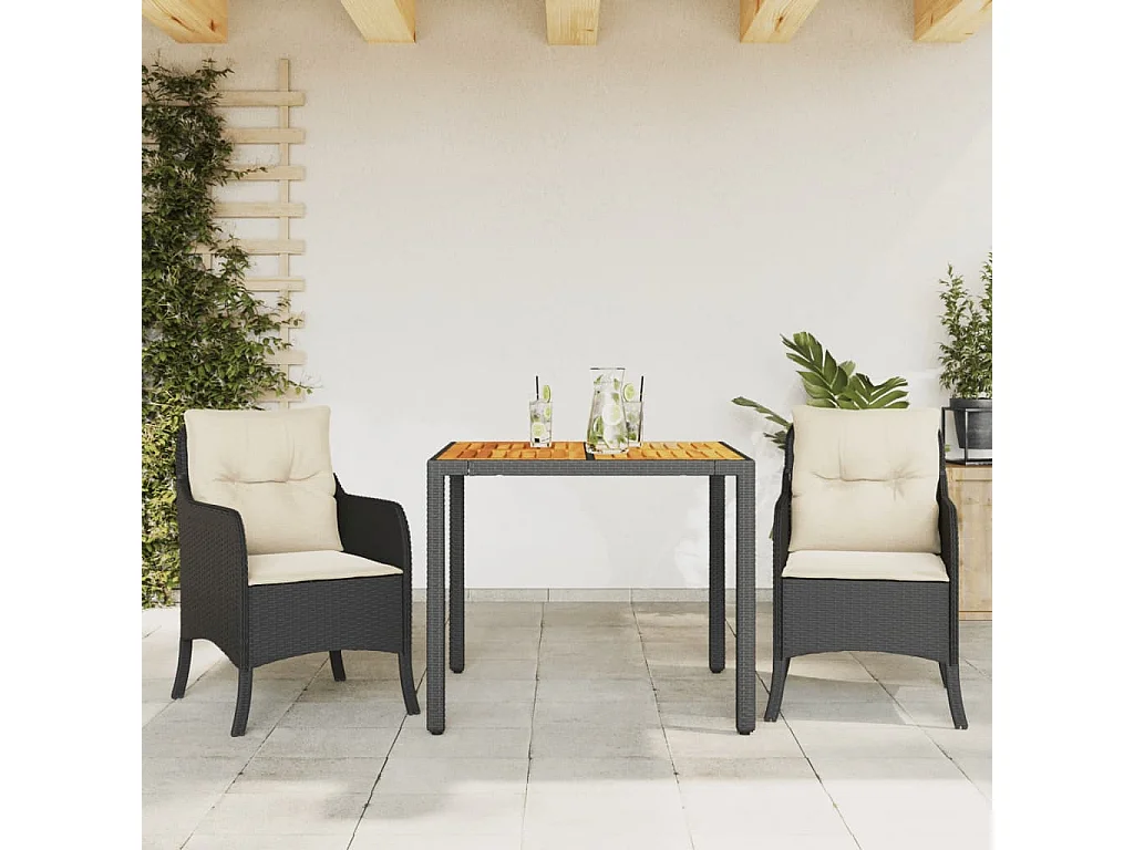 Ensemble à manger de jardin avec coussins 3 pcs Noir