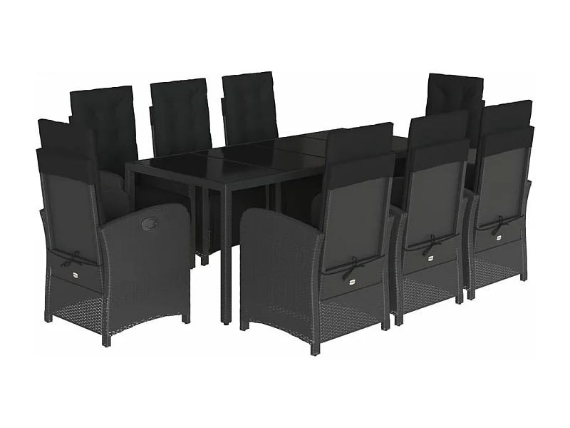 Ensemble à manger de jardin 9pcs coussins noir résine tressée