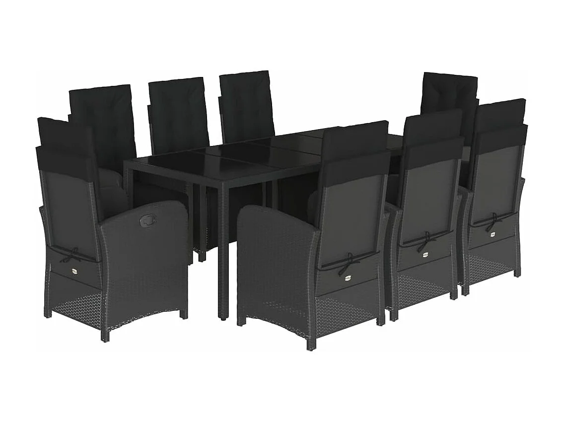 Ensemble à manger de jardin 9pcs coussins noir résine tressée