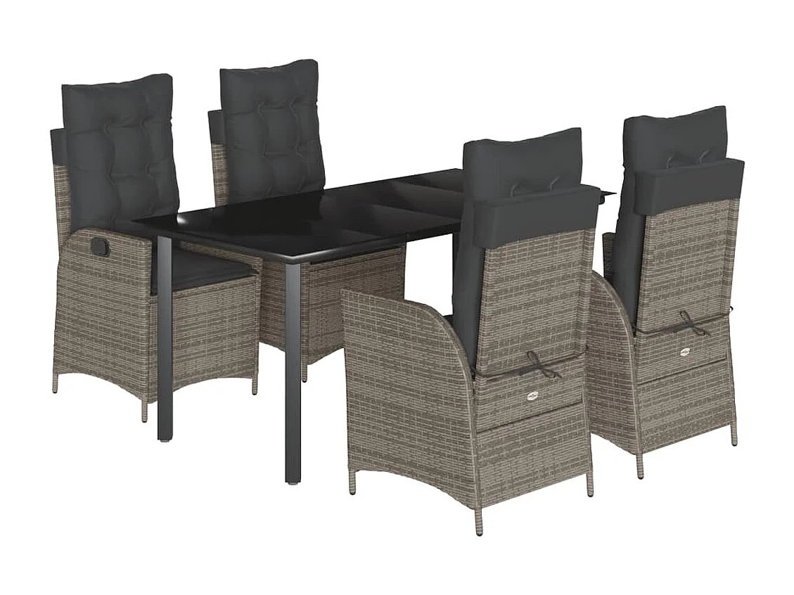 Ensemble à manger de jardin 5 pcs coussins gris résine tressée