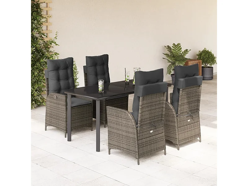 Ensemble à manger de jardin 5 pcs coussins gris résine tressée