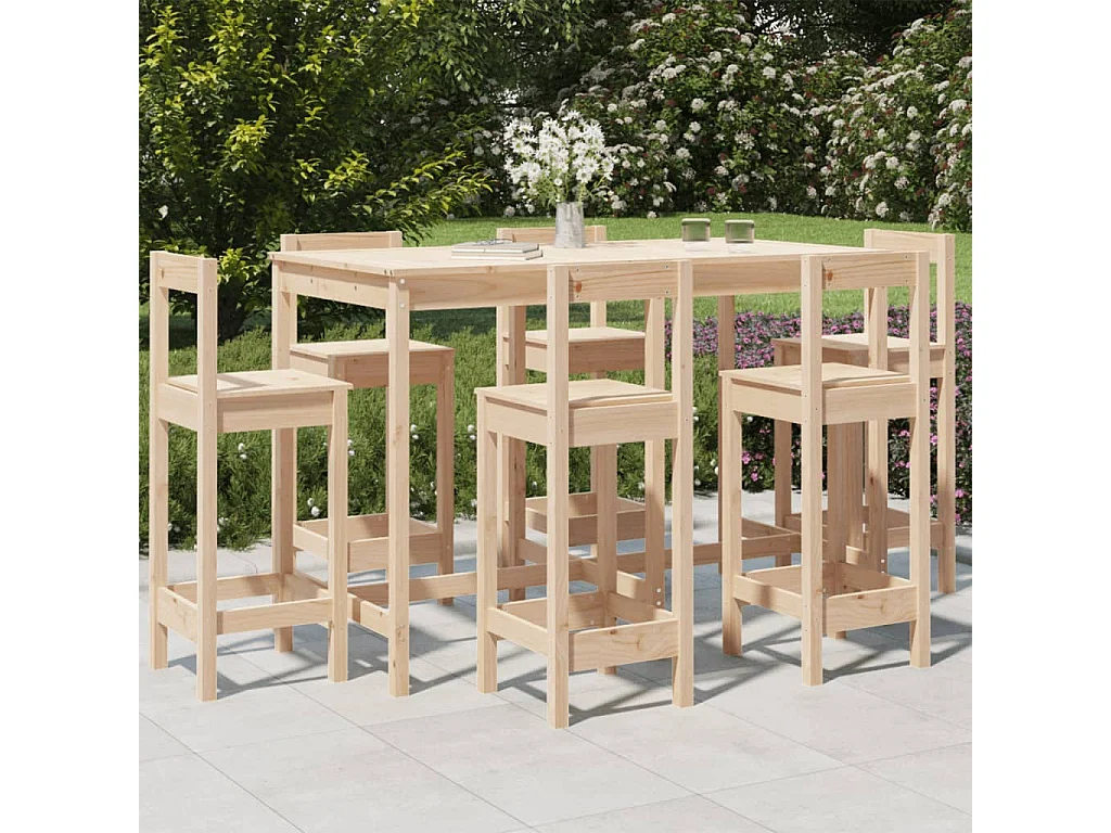 Ensemble de bar de jardin 7 pcs Bois de pin massif
