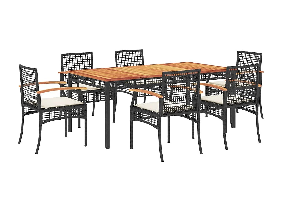 Ensemble à manger de jardin coussins 7pcs Noir Résine tressée