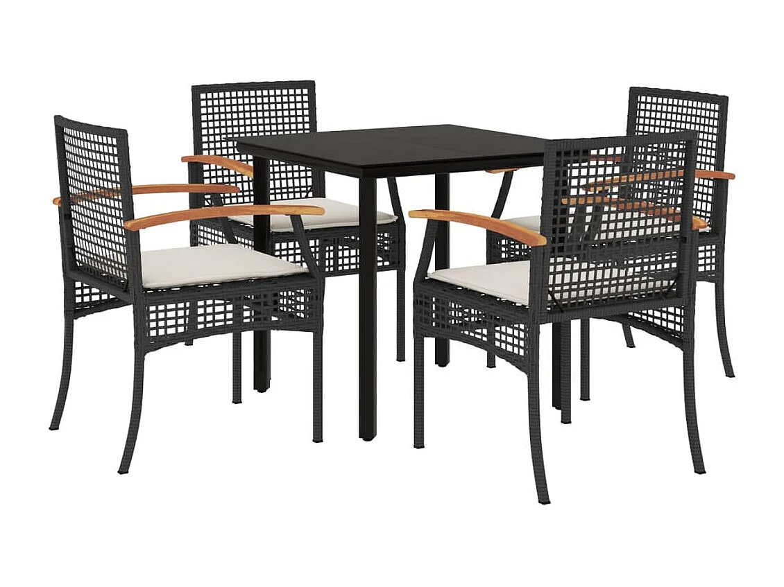 Ensemble à manger de jardin coussins 5pcs Noir Résine tressée
