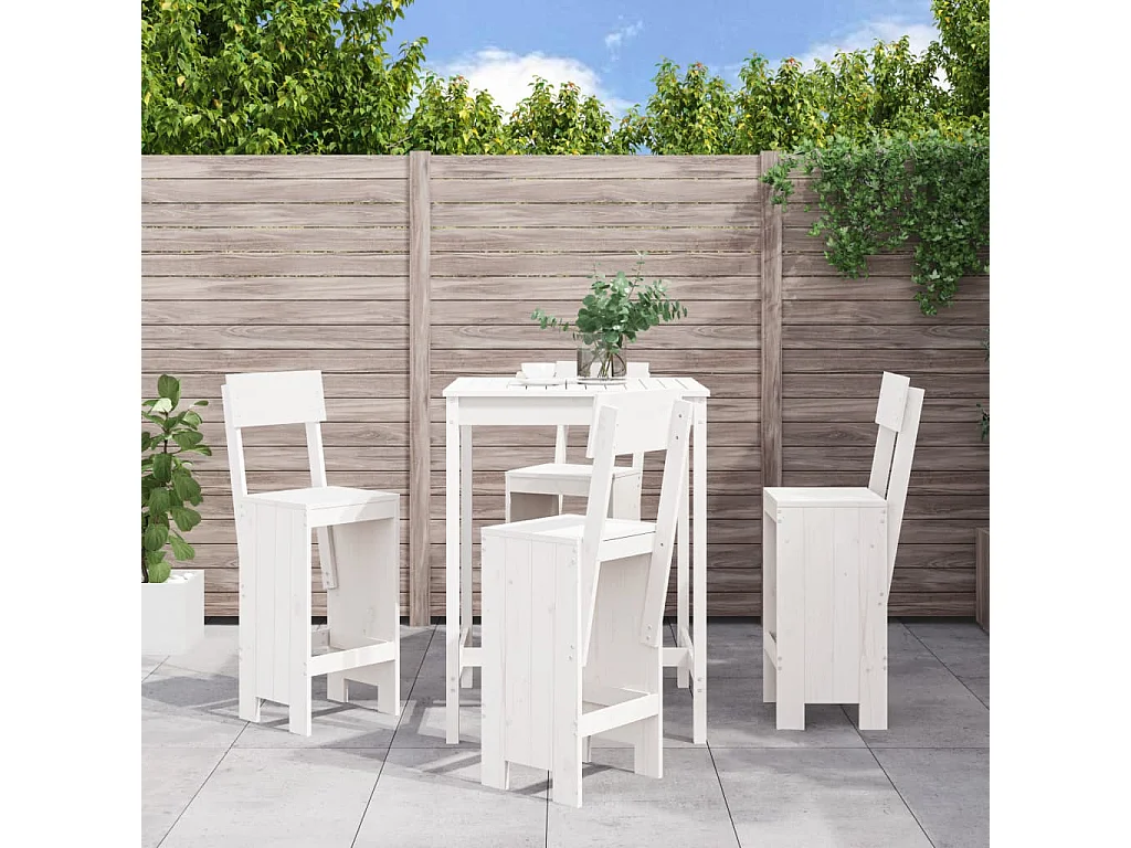 Ensemble de bar de jardin 5 pcs blanc bois massif de pin