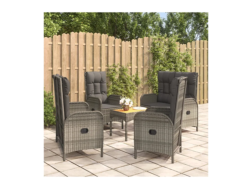 Ensemble à manger de jardin 5 pcs coussins gris résine tressée