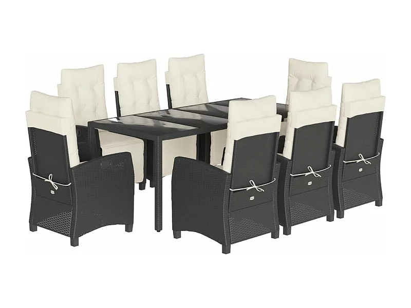 Ensemble à manger de jardin 9pcs coussins noir résine tressée