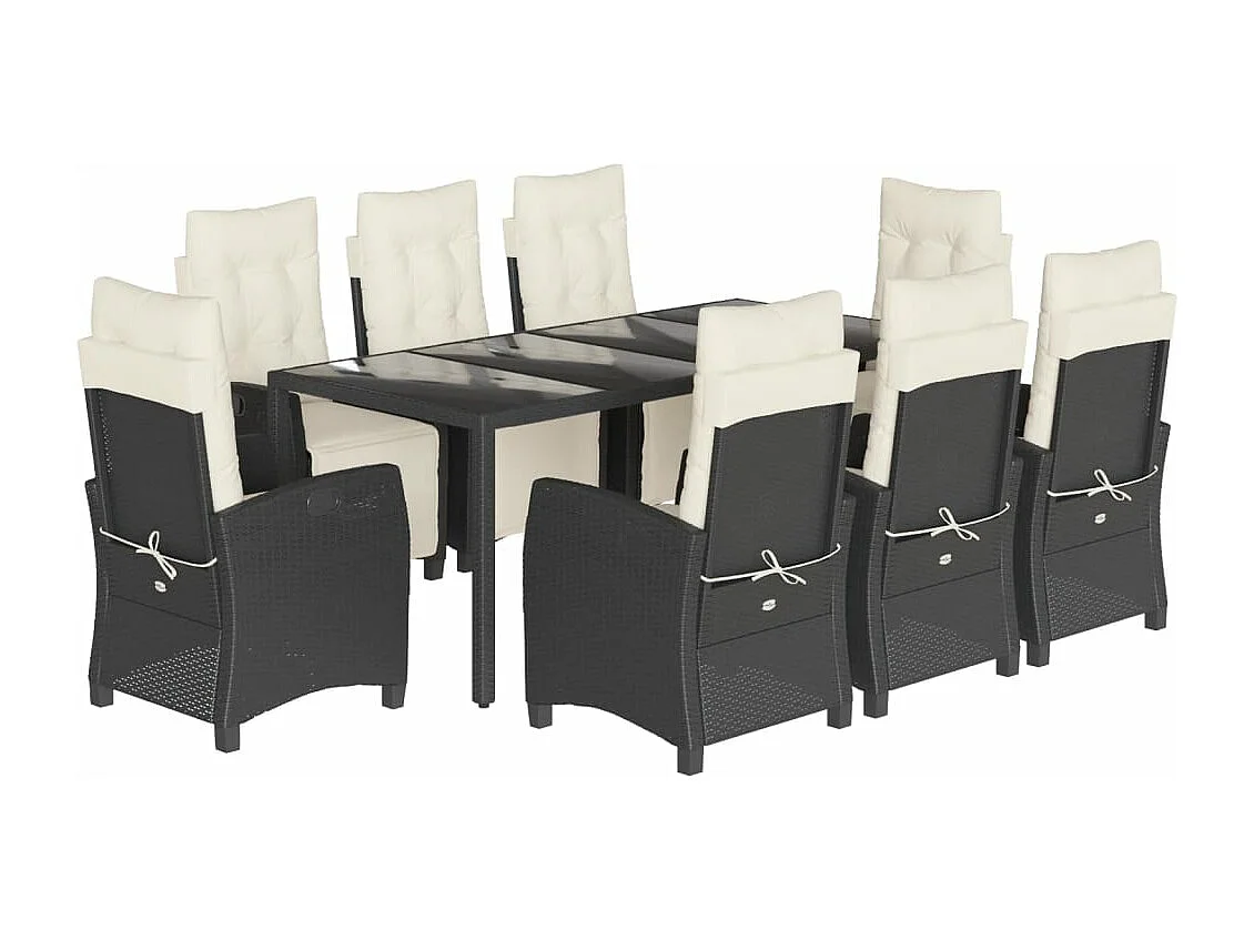 Ensemble à manger de jardin 9pcs coussins noir résine tressée