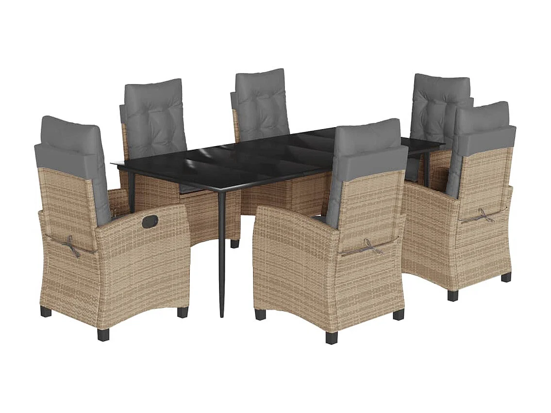 Ensemble à manger de jardin coussins 7 pcs mélange beige rotin