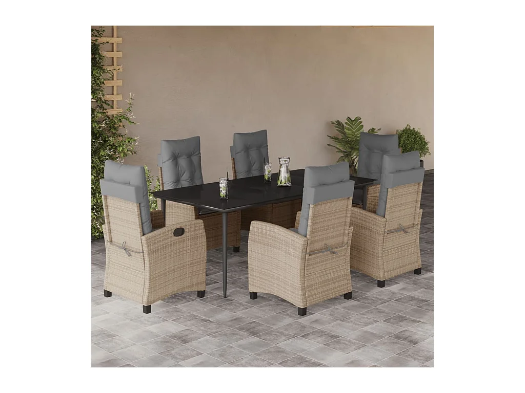 Ensemble à manger de jardin coussins 7 pcs mélange beige rotin