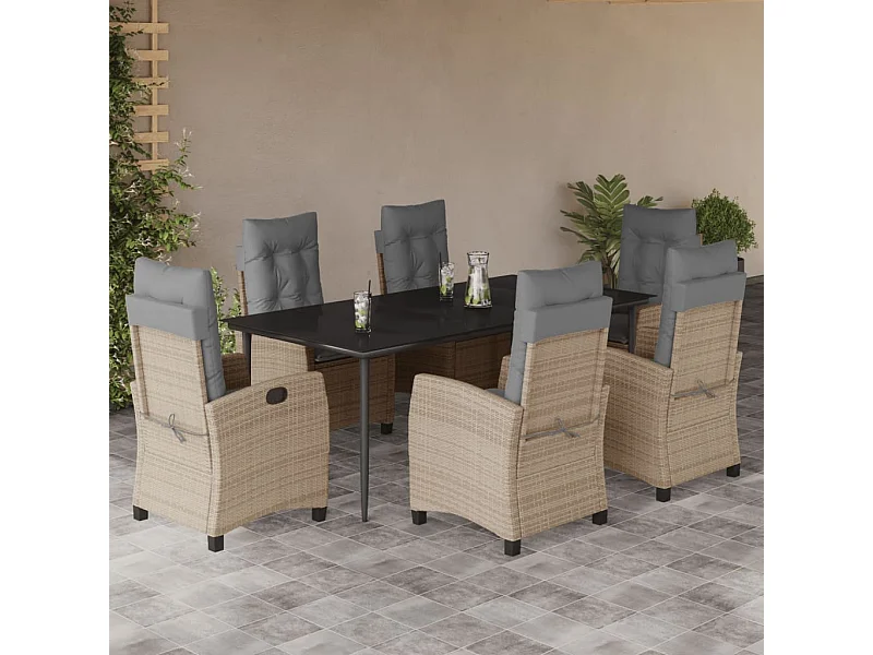 Ensemble à manger de jardin coussins 7 pcs mélange beige rotin