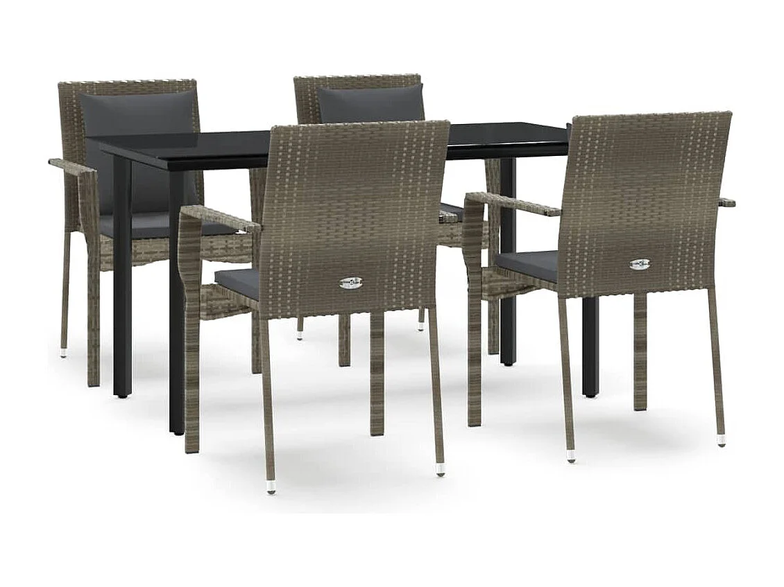 Ensemble à manger de jardin coussins 5 pcs noir et gris