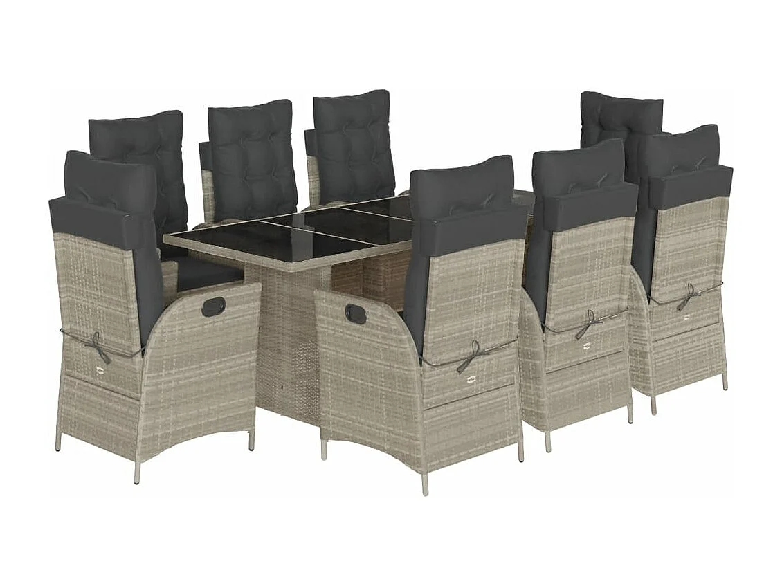 Ensemble à manger de jardin et coussins 9 pcs gris clair rotin